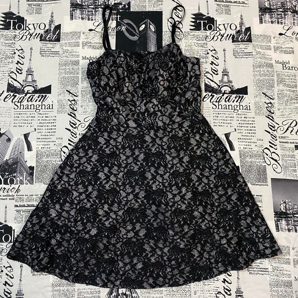 Speechless Women's Black grey floral lace skater formal junior prom dress size 5
